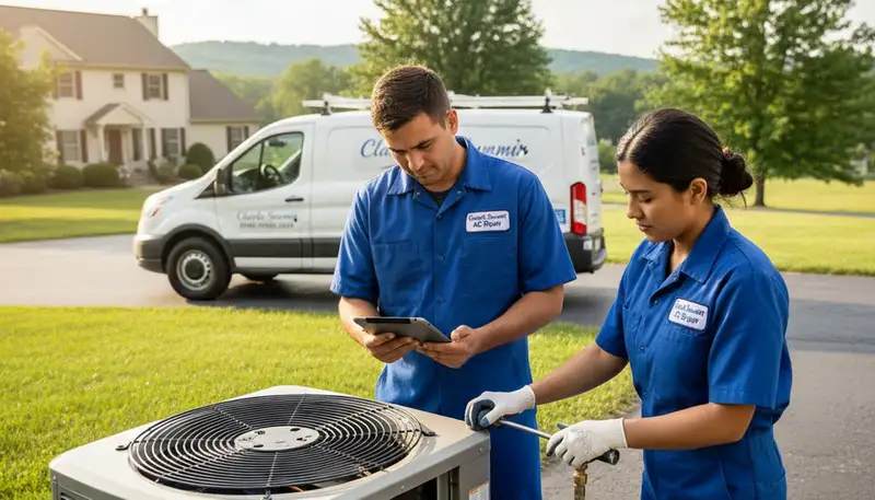 Professional AC repair technician servicing air conditioner unit in Taylor, PA
