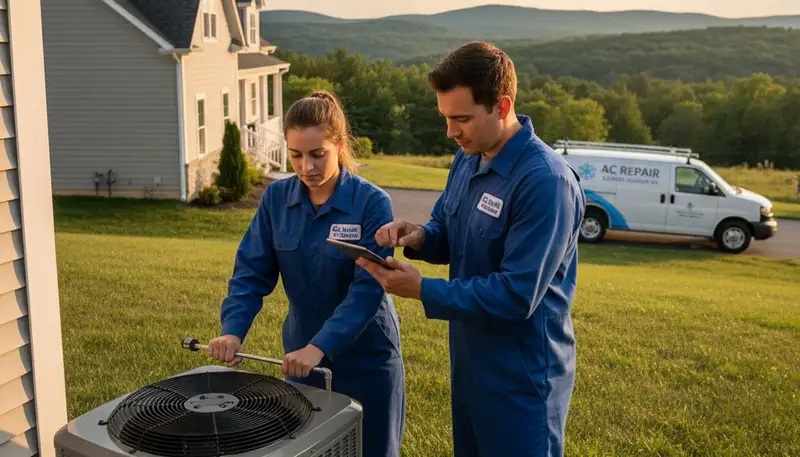 Professional AC repair technician servicing air conditioner unit in Taylor, PA