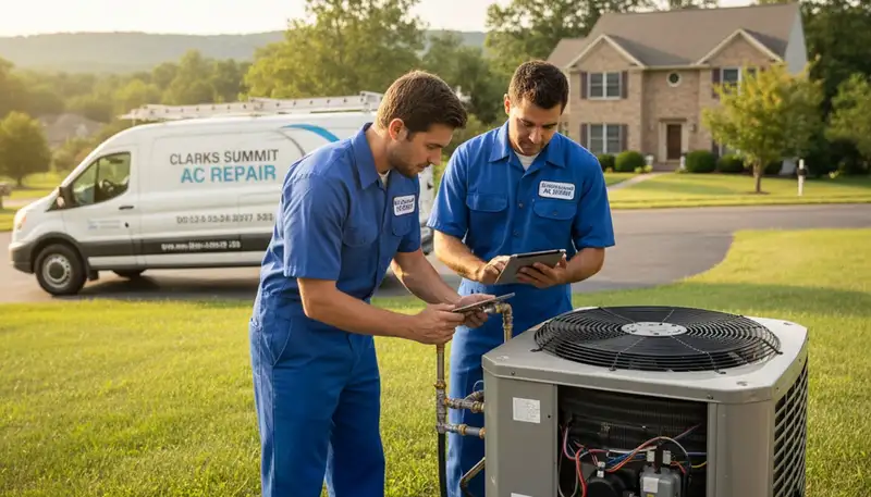 Professional AC repair technician servicing air conditioner unit in Taylor, PA