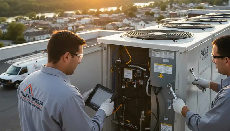 Professional AC repair technician servicing air conditioner unit in Taylor, PA