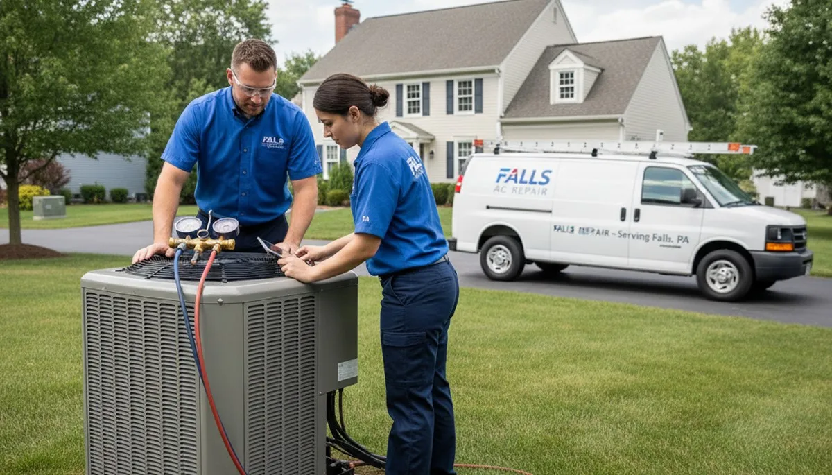 Professional AC repair technician servicing air conditioner unit in Taylor, PA