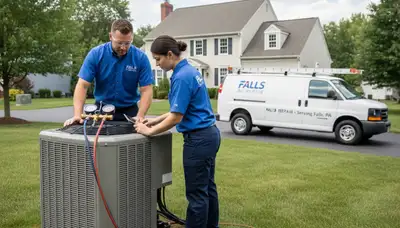 Professional AC repair technician servicing air conditioner unit in Taylor, PA