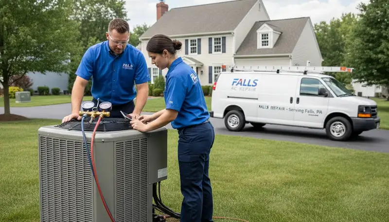 Professional AC repair technician servicing air conditioner unit in Taylor, PA