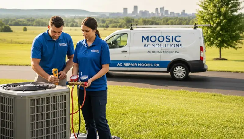Professional AC repair technician servicing air conditioner unit in Taylor, PA