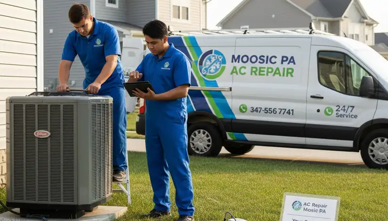 Professional AC repair technician servicing air conditioner unit in Taylor, PA