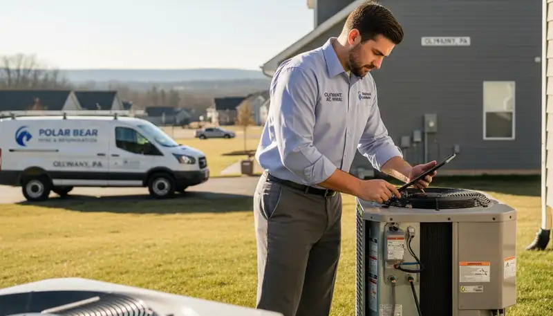 HVAC technician performing residential AC repair service in Taylor, PA