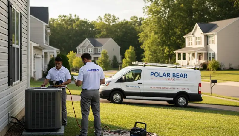 Professional AC repair technician servicing air conditioner in Taylor, PA homes
