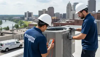 Professional AC repair technician servicing air conditioning unit in Taylor, PA homes