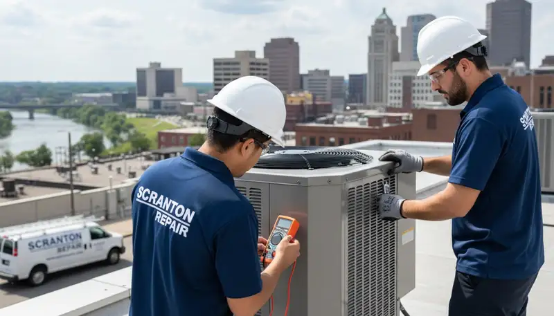Professional AC repair technician servicing air conditioning unit in Taylor, PA homes