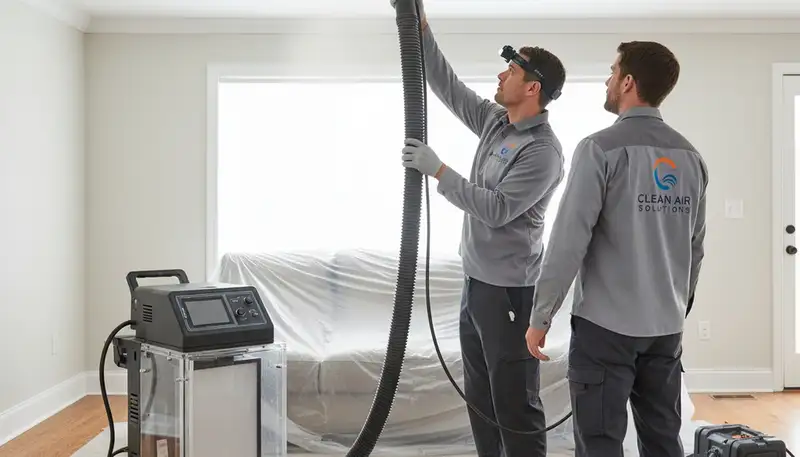 Technician cleaning air ducts for HVAC system in Taylor, PA by Five Star Cooling