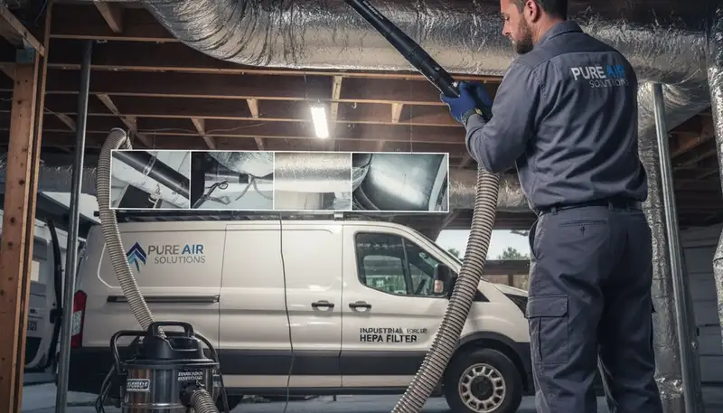 Technician cleaning air ducts in Taylor, PA for Five Star Cooling HVAC system service
