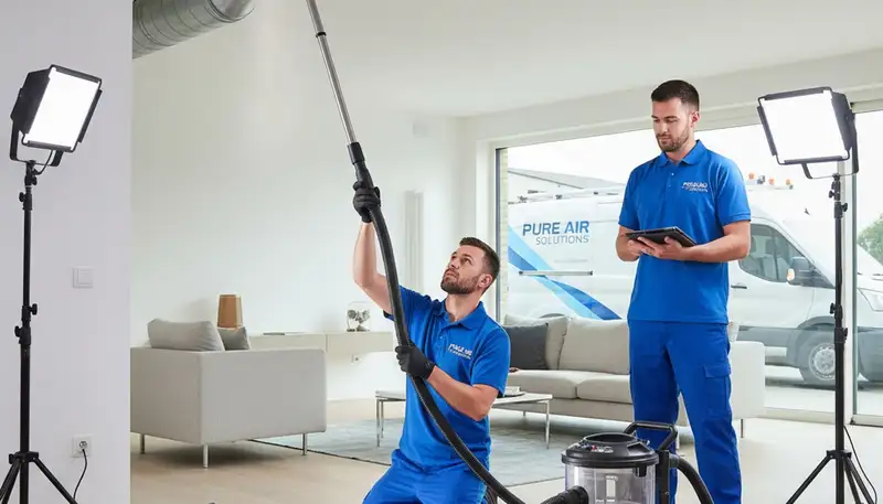 Technician performing air duct cleaning service for HVAC system in Taylor, PA home