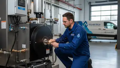 Technician performing boiler repair service in Taylor, PA for Five Star Cooling