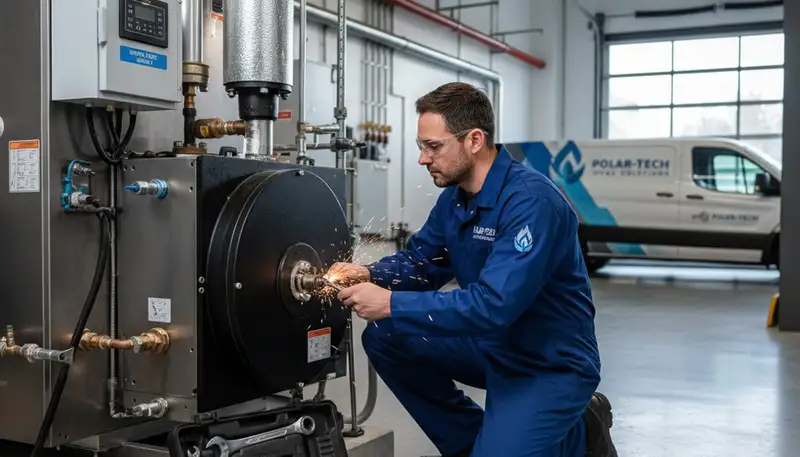 Technician performing boiler repair service in Taylor, PA for Five Star Cooling
