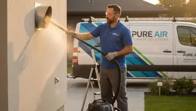 Technician performing professional dryer vent cleaning service in Taylor, PA for Five Star Cooling