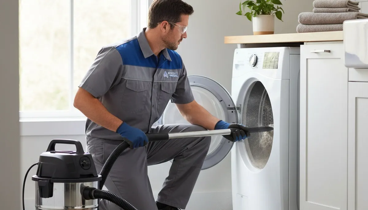 Technician performing professional dryer vent cleaning service in Taylor, PA for Five Star Cooling