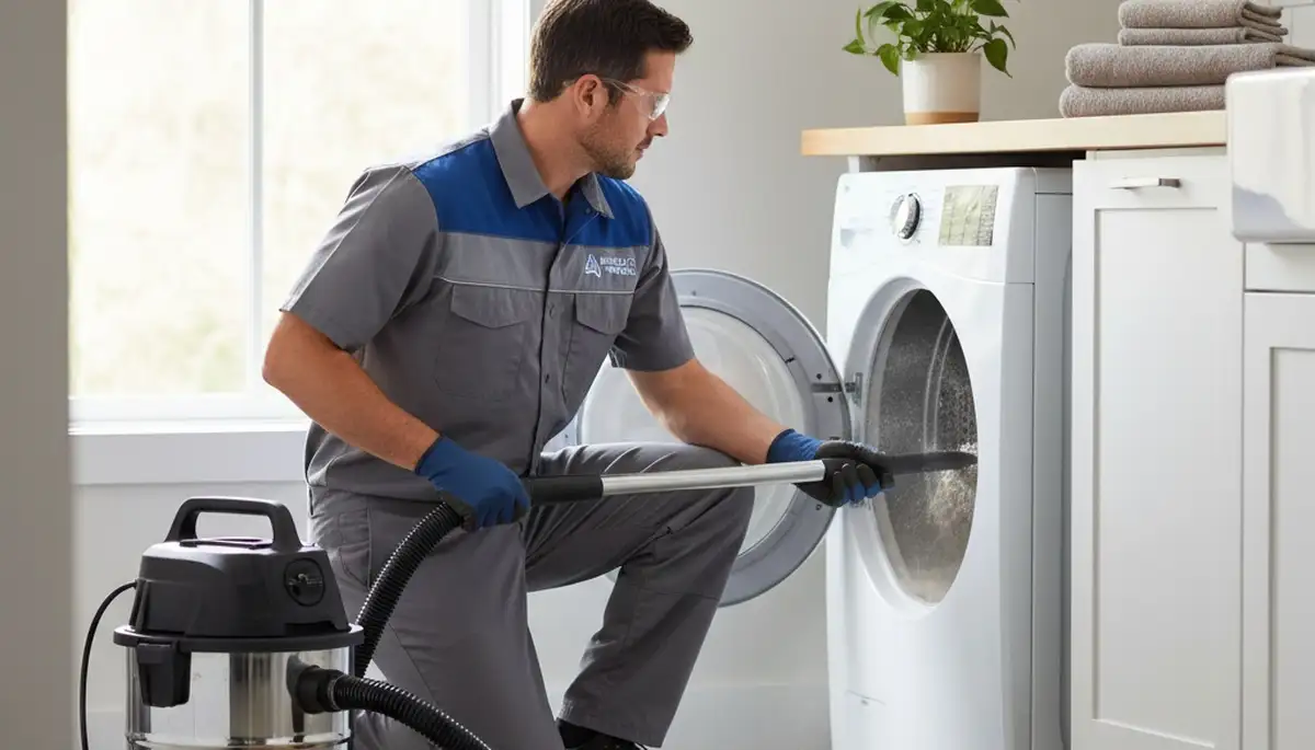 Technician performing professional dryer vent cleaning service in Taylor, PA for Five Star Cooling