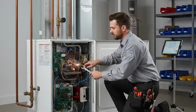 Technician performing furnace repair in Taylor, PA for Five Star Cooling heating service