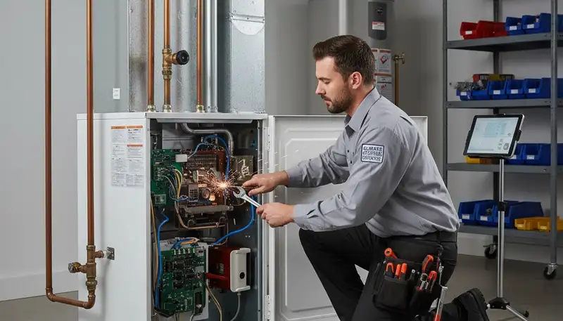 Technician performing furnace repair in Taylor, PA for Five Star Cooling heating service