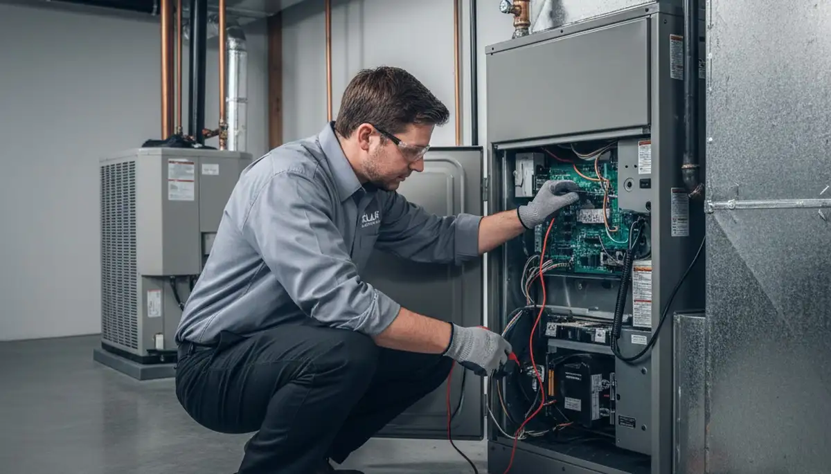 Technician performing furnace repair in Taylor, PA for Five Star Cooling homeowners