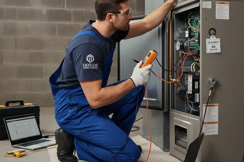 Technician testing repaired furnace for quality and safety at Taylor, PA home | Five Star Cooling