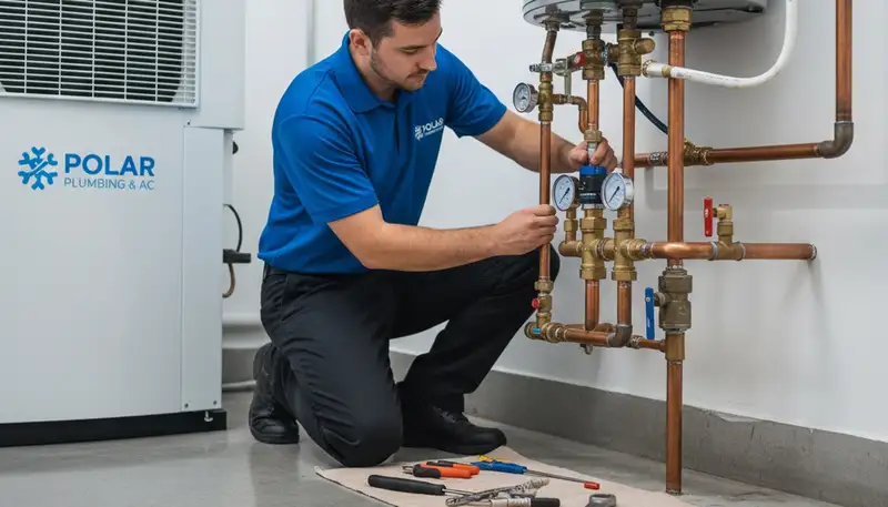 Technician performing plumbing and AC repair service in Taylor, PA for Five Star Cooling