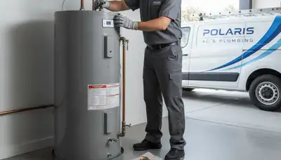 Technician performing water heater repair for home in Taylor, PA by Five Star Cooling