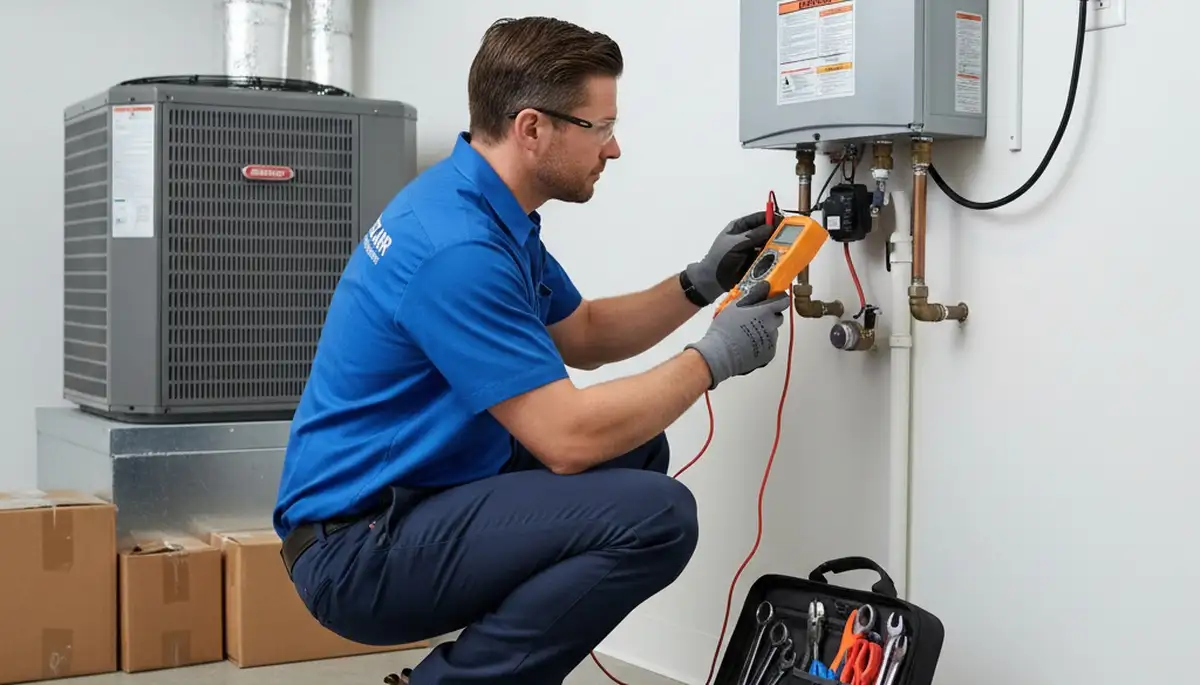 Technician repairing residential water heater in Taylor, PA for Five Star Cooling service